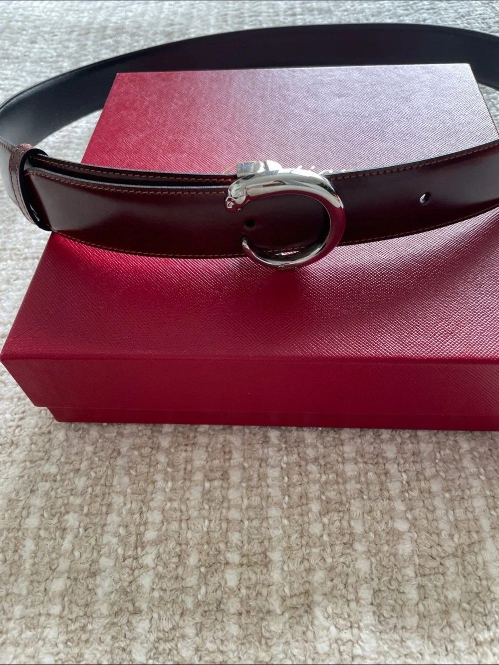 Cartier Men’s Brown Leather Belt with Silver Circular Buckle Authentic Vintage